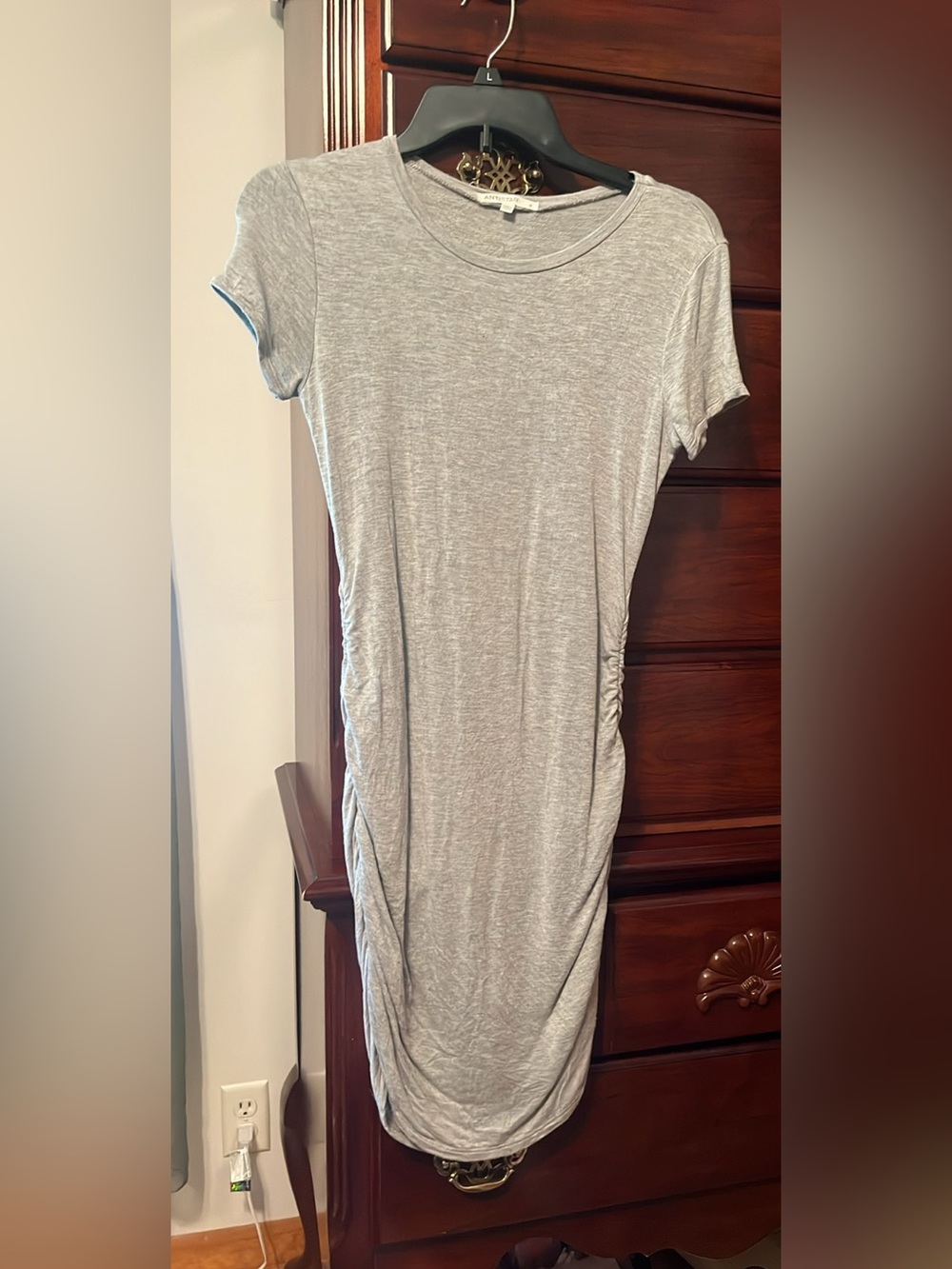 Light Gray Side-Ruched Midi T-Shirt Dress